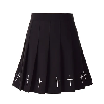 Siyah Yüksek Bel Mini Etekler Punk Pilili Vintage Etek Gotik Streetwear Çapraz Baskı Pilili Kadın Etekler Lolita Harajuku 18