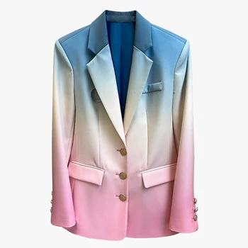 SOKAK Yeni YÜKSEK Moda 2021 Tasarımcı Şık Blazer kadın Büyüleyici Renk Degrade Blazer Ceket 16