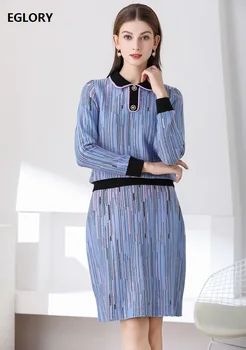 Son Moda Kazak setleri 2020 Sonbahar Kış 2 adet Takım Elbise Kadın Turn-aşağı Yaka Örme Kazak + Örme Etek setleri Rahat 17