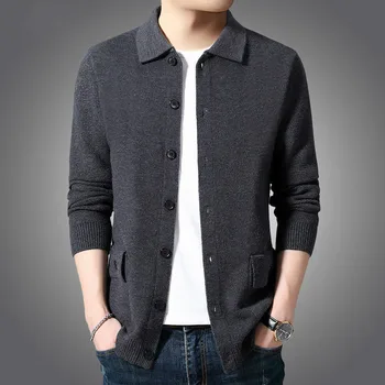 Sonbahar erkek Örme Hırka Turn Down Yaka Uzun Kollu Sweatercoat Tam Düğme Cep Yüksek Dereceli Ceket Retro rahat giyim 11