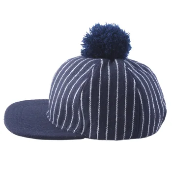 Sonbahar Kış Yün Düz Fatura beyzbol şapkası Lacivert Çizgili Pom Pom Şapka Çocuklar için 2-5years Erkek Kız 23