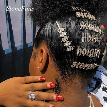 Stonefans Bildirimi Takımyıldızı Taklidi Saç Klipleri Kadınlar için Özel Bling Mektup saç tokası Kristal Barrette Saç Takı 12
