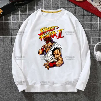 Street Fighter Seçin Mono Baskı Dövüş Oyunu Erkekler Sonbahar Hip Hop Streetwear Erkek Kazak Beyaz Renk Tişörtü Hoodies 4