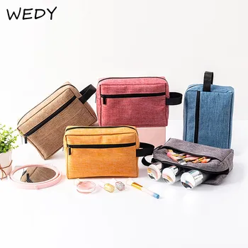 Su geçirmez Kozmetik Çantası Taşınabilir Seyahat makyaj çantası Büyük Kapasiteli kozmetik torbası Necesserie Organizatör Düz Renk Güzellik Durumda 7