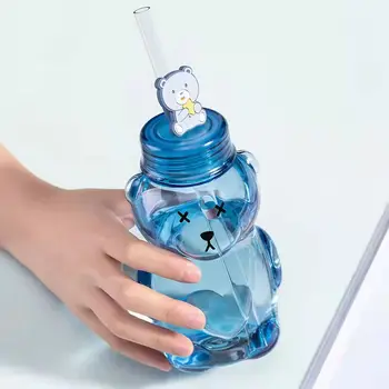 Su Şişesi Sevimli Ayı Yaratıcı Taşınabilir Kayış pipetli bardak Yaz Sevimli Karikatür Plastik Kız Su Bardağı
