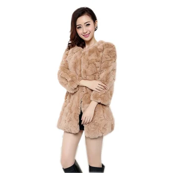 Sıcak satış gerçek tavşan kürk ceket orta-uzun ince o-boyun rex tavşan kürk ceketler kadınlar için kış 16