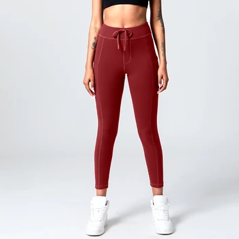 Sıcak Satış Yüksek Kaliteli Spor Giyim Yoga spor salonu pantolonu Egzersiz Koşu Tayt Cepler ile Kadın 8
