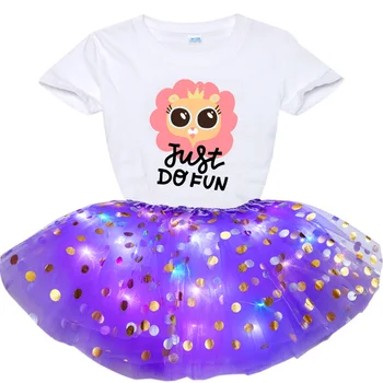 T Gömlek + Parlayan Etekler Seti Çocuklar Örgü Mini Etek Kız Prenses Yıldız Glitter Dans Bale Tutu Pullu Parti Kız Parlayan Etek 17
