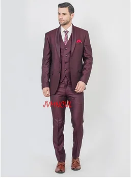 Tailor Made Bordo Performans Smokin En Iyi Erkek Pantolon Takım Elbise Ceket Düğün Erkek Takım Elbise Yakışıklı Adam Kostüm 3 Parça Takım Elbise Seti