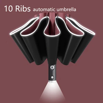 Tam otomatik UV şemsiye LED el feneri yansıtıcı şerit ters büyük şemsiye yağmur güneş ısı yalıtım şemsiye 7
