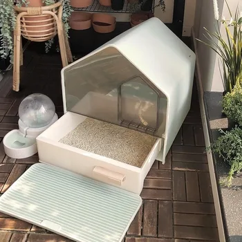 Tamamen Kapalı Kedi kum kabı Çekmece Tipi Kediler Tuvalet Koku Giderici Yavru Yatak Örtüleri Anti-splash kedi altında 20kg Pet Kum Kutusu 2