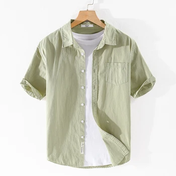 Tasarımcı yeni İtalya tarzı kısa kollu saf pamuklu gömlek erkekler moda rahat gömlek erkekler için rahat düz gömlek erkek overhemd