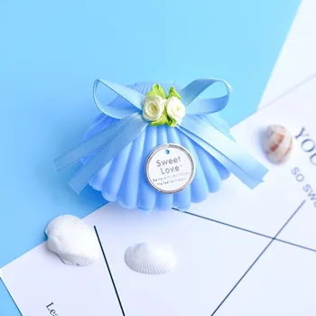 Tatlı Kore Düğün Şeker Kutusu Bireysel Mavi Kabuk Düğün Hediyesi Mücevher Kutusu papieren tasjes cadeau zakjes küçük hediye kutusu 10 adet