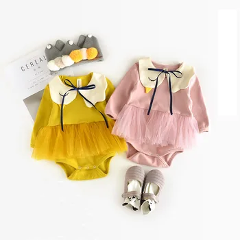 Tatlı! Şirin! Moda Bebek Kız yaz giysileri Yenidoğan Petal Yaka Katı Örgü Bodysuit Prenses Tam Pamuk Yumuşak Tutu Bodysuits 2