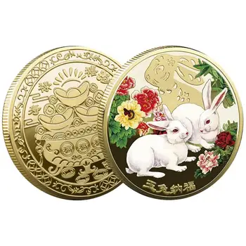 Tavşan Sikke Altın Gümüş 2023 Çin Yeni Yılı Tavşan Paraları Koleksiyon Yılı Tavşan Zodyak Hayvan Parti Favor # WO