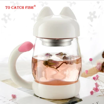 Taşınabilir Sevimli Kedi Cam Kişilik Süt Kupa, fincan Demlik İle Ofis kahve bardağı Yaratıcı Kahvaltı Kupalar, çiçek çayı bardak 20