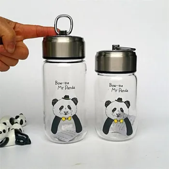 Tilki / Aslan / Ayı / Panda Yüksek Kaliteli Cam kahve fincanları Kupası Kupa çiçek çayı Bardak Termal su şişesi cam bardak Çekme toka kapaklı
