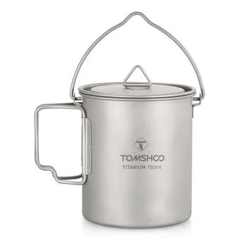 TOMSHOO Ultralight 750 ml Titanyum Pot Taşınabilir Titanyum su kupası kapaklı bardak ve Katlanabilir Kolu Açık Kamp Pişirme 3