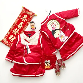 Tonytaobaby Yeni Kış Kız çocuk Giysileri Kız Yeni Yıl Tang Tarzı Artı Kadife Takım Elbise Etek İki parçalı Set 12