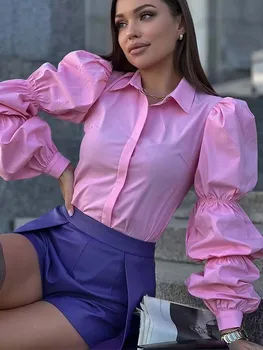 TRAF Kadın Gömlek Bluz 2023 İlkbahar Sonbahar Rahat Sokak Vintage Gömlek Kadın Üstleri Moda Puf Uzun Kollu Düğme Bluzlar 19