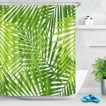 Tropikal Yeşil palmiye Yaprakları Duş Perdesi Su Geçirmez Kumaş Banyo Aksesuarları