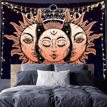 Turuncu beyaz güneş ve ay tanrıça baskı goblen sıcak satılık dekorasyon goblen çeşitli arka plan sizesLG814-21 5