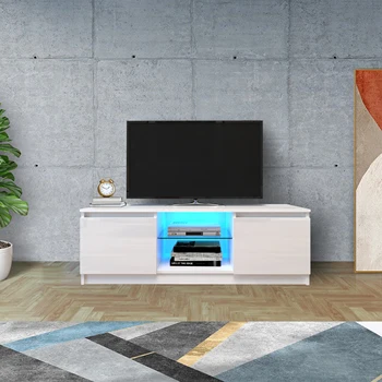 TV dolabı Toptan beyaz TV standı ışıkları ile Modern LED TV dolabı Depolama Çekmeceli konsol masa 11