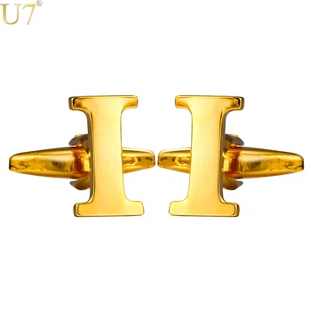 U7 Marka Metal Kol Düğmeleri Erkekler İçin Trendy Adı Takı İlk Alfabe I Mektup Charm Manşet Gömlek Düğmesi bağlantıları Kutusu C209