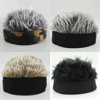 Unisex ayarlanabilir bere şapka çivili sahte saç Hiphop komik kısa peruk kap 16