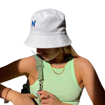 Unisex Kadın Bayanlar Kelebek Işlemeli Balıkçı Şapka Moda Basit vizör kep Açık Rahat güneş şapkası Kova Şapka 1