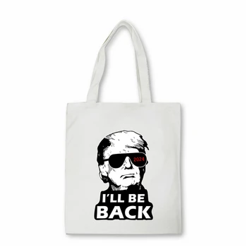 Unisex tote çanta Donald Trump 2024 Geri döneceğim komik Alışveriş çantası Eko Büyük kapasiteli kanvas çanta Çanta omuzdan askili çanta Bolsas 6