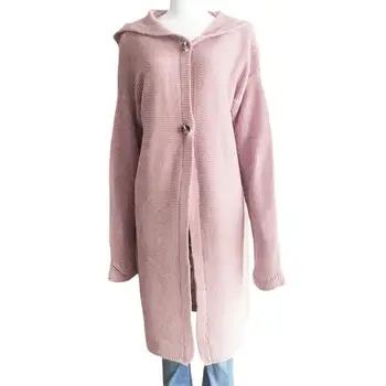 Uzun Kadın Örme kapüşonlu ceket Düz Renk Uzun Kollu Sonbahar Kış İki Düğme Gevşek Bayanlar Örme Kazak Giyim