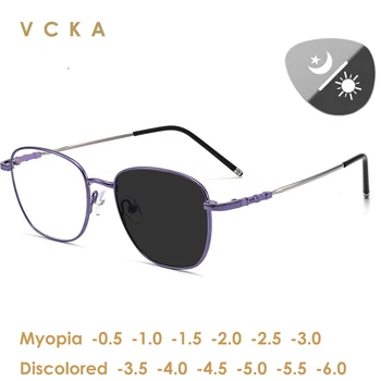 VCKA Renk Değişikliği Retro Tam Çerçeve Miyopi Gözlük Iş Titanyum Erkekler Kadınlar Özelleştirmek Reçete Gözlük - 0.5 ila-6.0