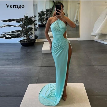 Verngo Seksi Nane Yeşil İpek Mermaid Parti Elbiseler Cut-Out Bel Yüksek Yarık Plaj Akşam Balo Abiye Kristal Boyun siyah elbise 21
