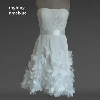 Vestido De Noiva Kolsuz Şifon Straplez Casamento Diz Boyu Fermuar A-line Düzenli 2021 Ucuz düğün elbisesi Çin'de Yapılan 12