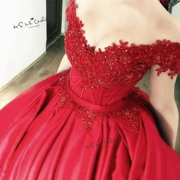 Vestido de Noiva Princesa Kırmızı düğün elbisesi Artı Boyutu Dantel gelin elbiseleri 2020 Ucuz Gelinlikler kapalı Omuz Saten Özel 16