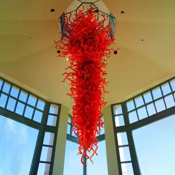 Villa kubbe ışık El Üflemeli Cam Avize Kolye Lambaları 250 CM Kırmızı Otel Alışveriş Merkezi Merdiven Sanat dekorasyon
