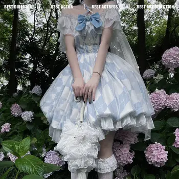 Vintage Tatlı Lolita Gökyüzü Ayna Gotik Zarif Victoria Kawaii Jsk Saray İlmek Yüksek Bel Prenses askı elbise