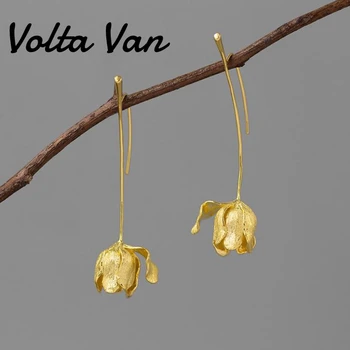 Volta Van Damla Küpe Kadınlar İçin 925 Ayar Gümüş 2022 Yeni Çiçek Lale Takı Güzel Zarif Eğlence Gümüş Küpe