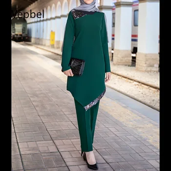 Wepbel 2 Parça Ziyafet Çarşafımın Elbise İslam Giyim Müslüman Kadınlar Uygun Elbise Ortadoğu Ramazan Bornoz Müslüman Setleri Giyim Setleri  19