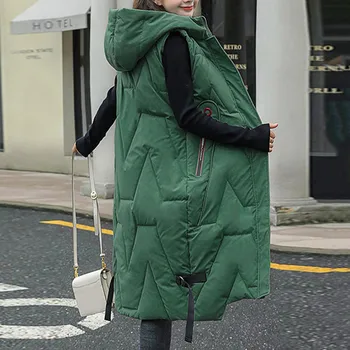 Women Fashion Winter Parkas Solid Color Coat Vest Casual Zipper Hooded Long Coat Jacket Manteau Femme Куртка Зимняя Женская