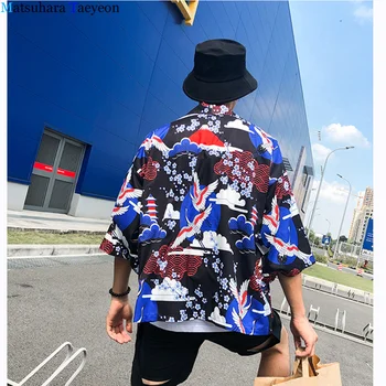 Yaz Genç Vitalify Japon Kimono Ceket Çiçek Vinç Harajuku Hip Hop Erkekler Japonya Streetwear Ceket İnce Gevşek Tarzı 15