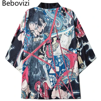Yaz Kadın Giyim Ceket Gömlek Samurai Cosplay Yukata Haori Moda Ukiyoe Anime Baskı Japon Kimono Hırka
