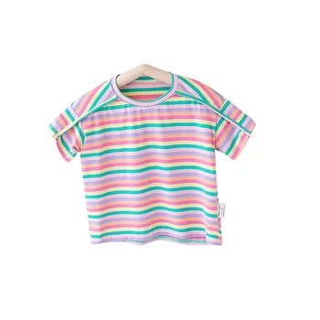 Yaz Kızlar Yuvarlak Boyun Çizgili tişört Çocuk yaz giysileri Sonbahar Butik Kıyafetler Bebek Kız Toddler Kız Simmer Giysileri 2022