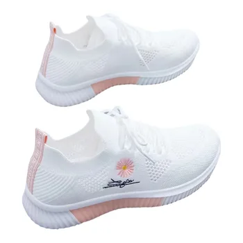 Yaz Yeni kadın ayakkabısı Örgü Nefes Bayanlar Sneakers düz rahat ayakkabılar Spor yürüyüş ayakkabısı Zapatillas Mujer beyaz ayakkabı 1