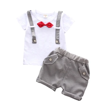 Yaz Çocuk Erkek Beyefendi Giysileri Bebek Kız Moda T Shirt Şort 2 adet / takım Çocuk Bebek Giyim Toddler gündelik spor giyim 7
