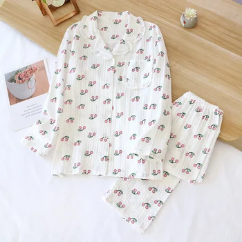 Yeni 2 Adet Kadın Pijama Pamuk Sevimli Pijama Seti Bahar Sonbahar Eğlence Pijama Kalp Baskı Uzun Kollu Gecelik Kıyafeti 22