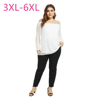 Yeni 2021 ilkbahar sonbahar artı boyutu üstleri kadınlar için büyük bluz casual gevşek uzun kollu kapalı omuz beyaz dantel gömlek 4XL 5XL 6XL 16