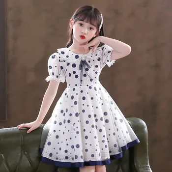 Yeni 2022 yaz elbisesi Polka Dot Prenses Giyim Örgü Tatlı ve Romantik Kız Elbise,#2147 7