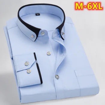 Yeni 2023 Artı Boyutu 5XL 6XL Elbise Gömlek Erkekler için Uzun Kollu Akşam Parti Gömlek Slim Fit Katı Casual Gömlek Erkek Camisa Hombre 1